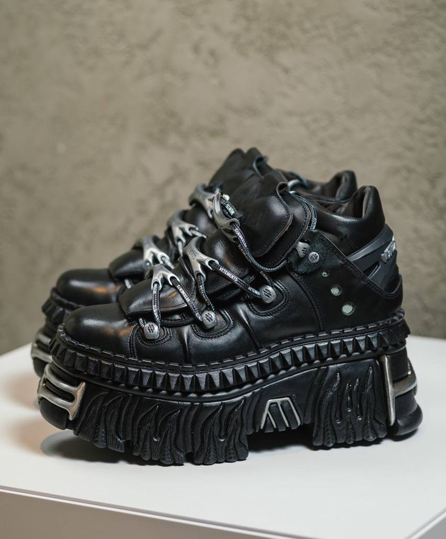 Vetements Чорні шкіряні кросівки на платформі New Rock UA66SN100B зображення 7