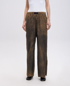 Maison Margiela MM6 Коричневі штани із шовку з ефектом потертості S52KA0523M35244
