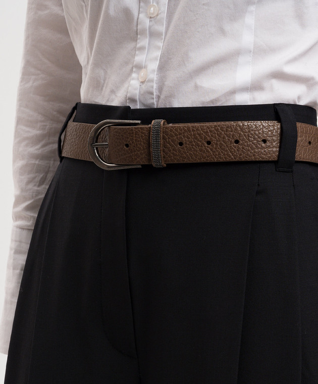 Brunello Cucinelli Коричневый кожаный пояс с цепочкой мониль M0JUMC31G изображение 2