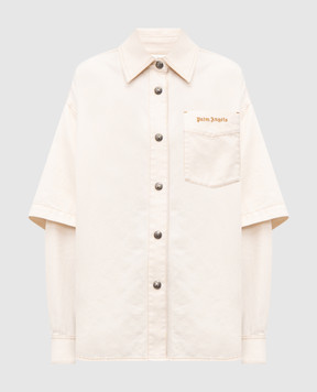 Palm Angels Бежева сорочка з вишивкою логотипа PWYD025F25DEN001
