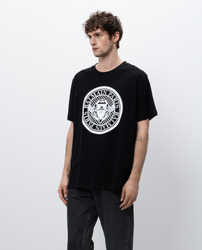 Balmain Черная футболка с фактурной эмблемой EH1EG010BB17