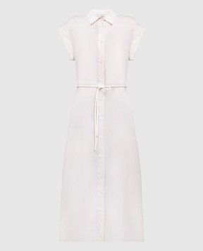 Peserico Бежевое платье-рубашка из льна с цепочкой мониль S02120A02600