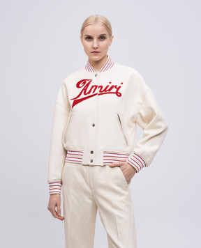 AMIRI Бежевий бомбер з вовною з логотипом AWOUVY1010