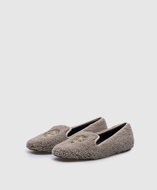Brunello Cucinelli Сірі шкіряні балетки з хутром MZMKC2849 зображення 2