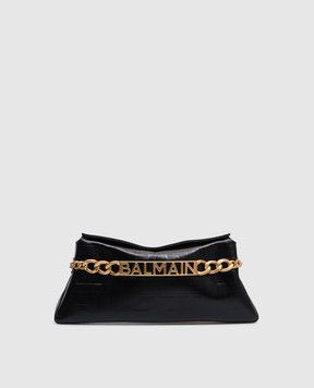 Balmain Черный кожаный клатч с металлическим логотипом с цепочкой EN1LQ955LETF