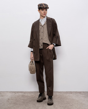 Brunello Cucinelli Коричневое двубортное пальто с цепочкой мониль MM5397740P
