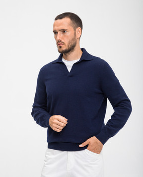 Brunello Cucinelli Синее поло из кашемира M22203005