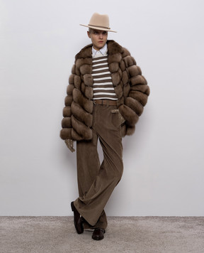 Brunello Cucinelli Коричневі вельветові штани з ланцюжком моніль MP180P8724