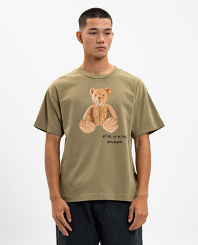 Palm Angels Футболка Bear in mind кольору хакі з принтом PMAA109F25JER00A