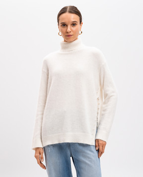 Twinset Білий светр з ангорою з намистинами 242TT3291