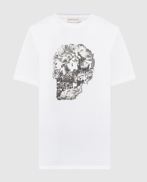 Alexander McQueen Белая футболка с принтом Wax Flower Skull 794575QTABM