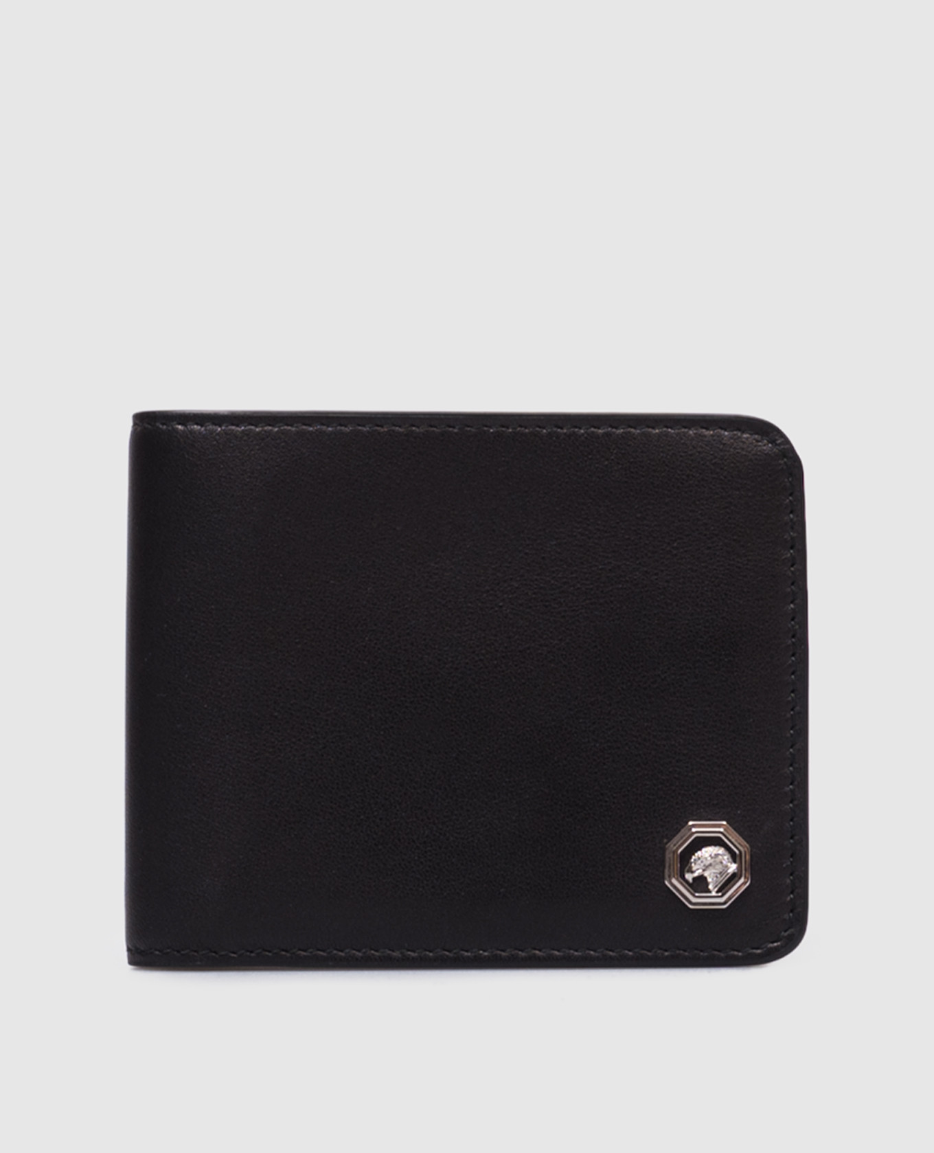 

Черный кожаный портмоне с металлической эмблемой в виде головы орла, Портмоне