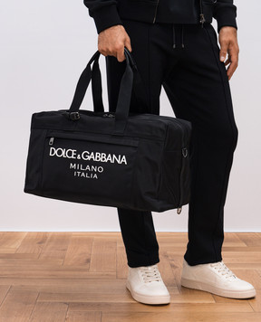 Dolce&Gabbana Чорна дорожня сумка з фактурним контрастним логотипом BM2335AG182