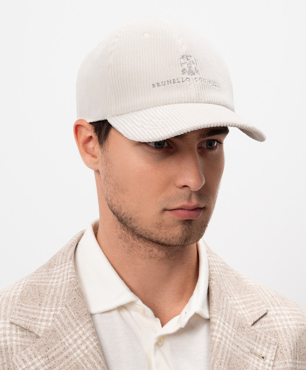 Brunello Cucinelli Белая вельветовая кепка с логотипом MQ4779850 изображение 2