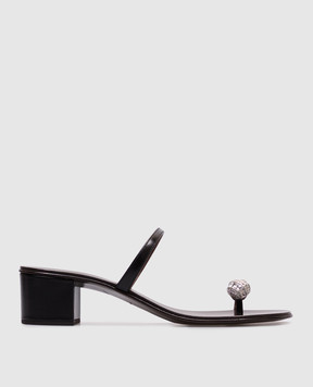 Giuseppe Zanotti Чорні шкіряні шльопанці Rock з цирконієм E500062