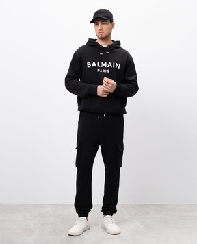 Balmain Чорні джогери-карго з принтом логотипом DH1OB295BC64