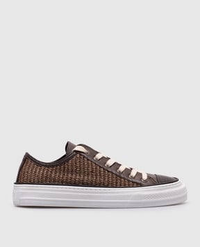 Brunello Cucinelli Коричневые комбинированные кеды с цепочкой мониль MZ39G2951