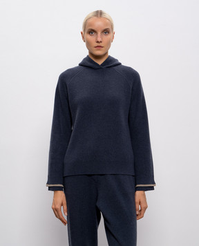 Brunello Cucinelli Синій светр з вовни, кашеміру та шовку з капюшоном M16222709