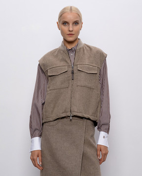 Brunello Cucinelli Коричневий жилет з вовни та кашеміру з ланцюжком моніль MD565HZ906