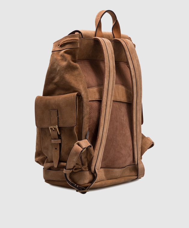 Brunello Cucinelli Коричневый замшевый рюкзак с тиснением логотипа MBWTU356 изображение 3