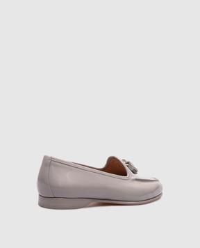 Santoni Серые кожаные лакированные лоферы с кристаллами WUAN71067PS2NVHD