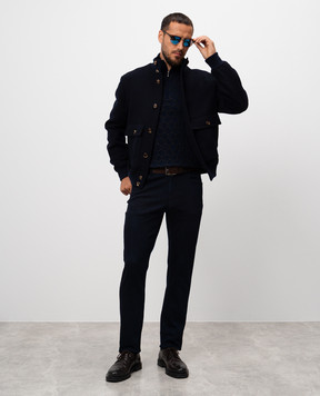 Bertolo Cashmere Синій джемпер з вовни та шовку в тканий візерунок 902389002428