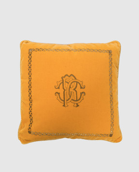 Roberto Cavalli Желтая декоративная подушка с монограммой логотипа с анималистическим принтом. H0100000019C119