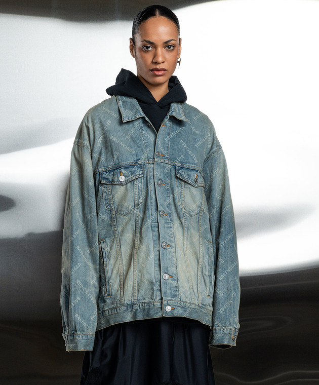 Balenciaga Голубая джинсовая куртка BAL DIAGONAL ALLOVER с логотипом 773616TPW53 изображение 3