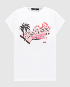Balmain Біла футболка з принтом логотипа Flamingo DF1EF010GD83