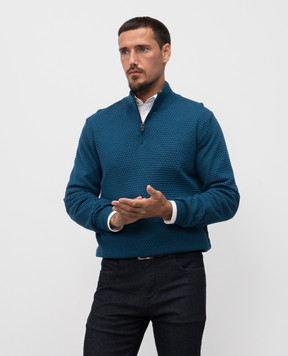 Canali Синий джемпер из мериноса шерсти в узор MK02359C0015