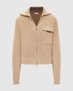 Brunello Cucinelli Бежевий кардиган з кашеміру з ланцюжком моніль M12721706P
