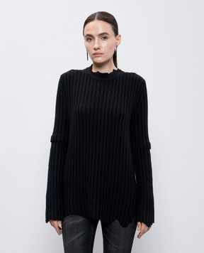 Helmut Lang Чорний светр з вовни з вирізами O07HW703