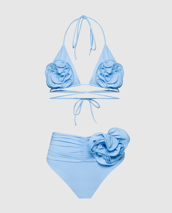 Blue bodice from a swimsuit with appliqués in the form of flowers