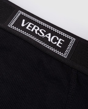 Versace Черные трусики с высокой посадкой в рубчик с логотипом. 10135051A09551