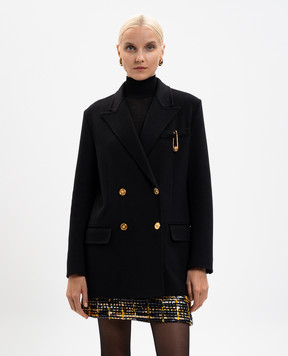 Versace Черное двубортное пальто из шерсти и кашемира 10209711A15400