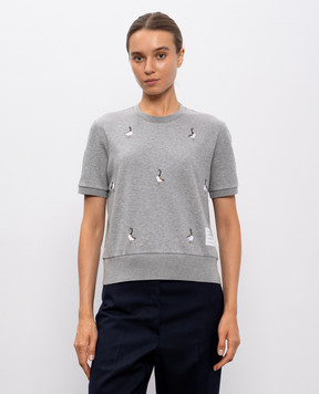 Thom Browne Серая меланжевая футболка с вышивкой FJS216EJ0055