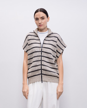 Brunello Cucinelli Бежевий ажурний жилет з льону в смужку MCO558916