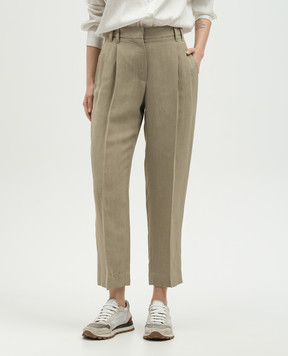 Brunello Cucinelli Коричневі штани з льоном MH126P8292