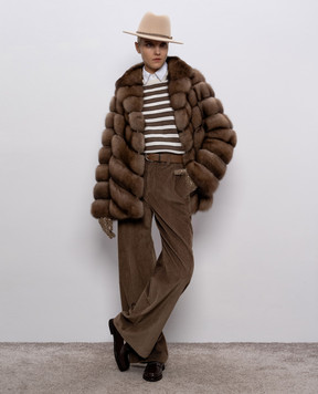 Brunello Cucinelli Бежевий топ з кашеміру в смужку M12205900P
