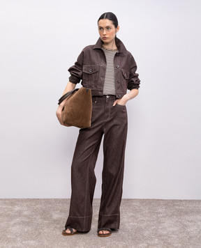 Brunello Cucinelli Коричневі джинси зі шкіряним патчем логотипа MB125P5658