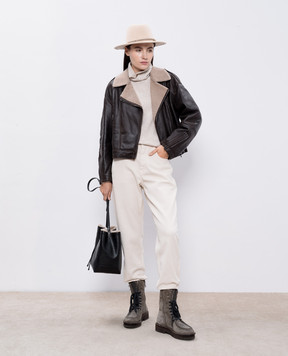 Brunello Cucinelli Коричневая дубленка в стиле косухи MPMCI7931