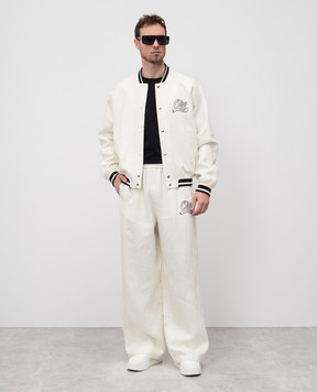 Off-White Бежеві штани з льону з вишивкою логотипа Off OMCP003S25FAB002
