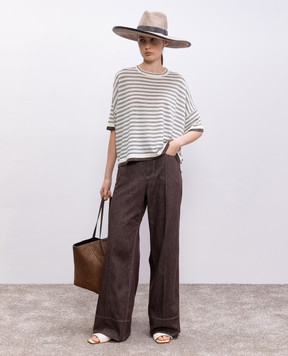 Brunello Cucinelli Белая футболка из шерсти и кашемира в полоску M14809610