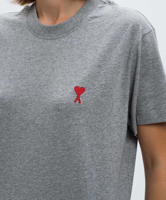 Ami Paris Сіра футболка з вишивкою Ami de Coeur BFUTS001724 зображення 5