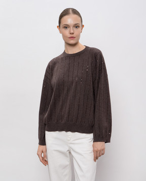 Brunello Cucinelli Коричневий джемпер з кашеміру з паєтками M12215100