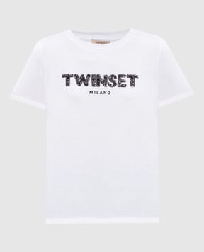 Twinset Біла футболка з вишивкою логотипа з паєтками 251TP2070