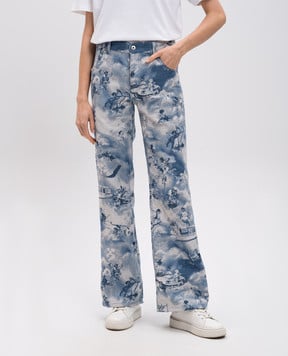 Off-White Голубые джинсы в узоре Tapestry fresco с логотип патч. OWYA062S25FAB001