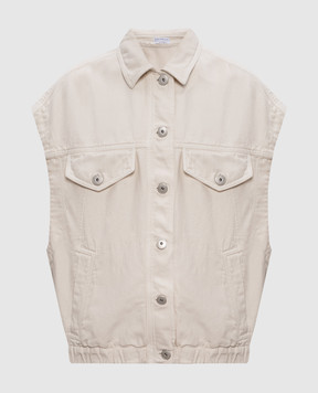 Brunello Cucinelli Бежевий джинсовий жилет з льоном ML996FX706