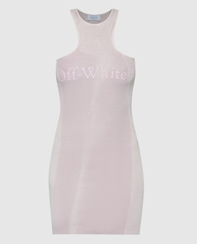 Off-White Розовое платье в рубчик с логотипом OWDB461S24JER001