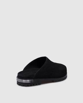 Off-White Чорні замшеві мюлі з металевим логотипом OMIJ006S24LEA001